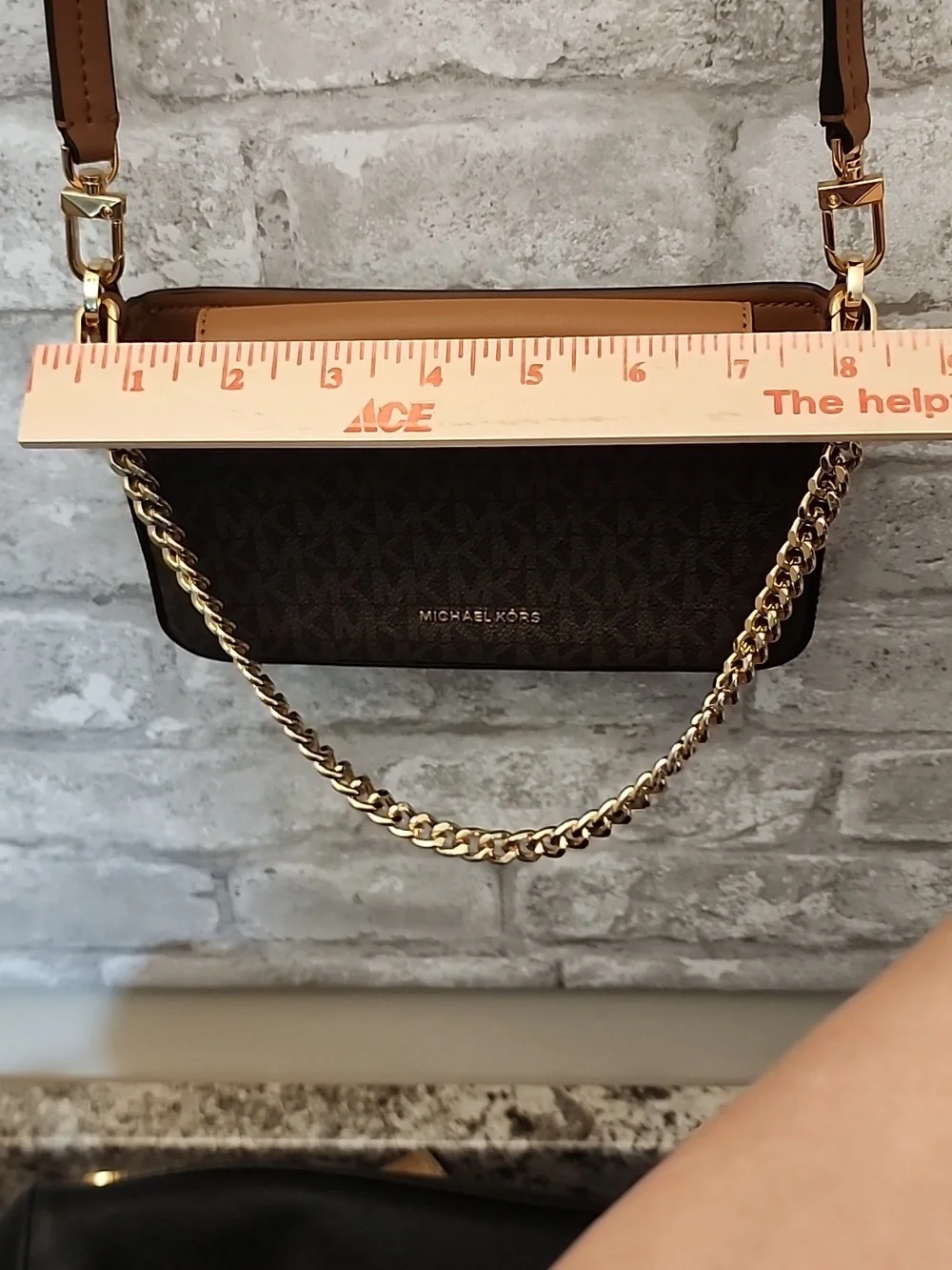 Michael Kors Brown Logo Crossbody with‎ Gold Chain